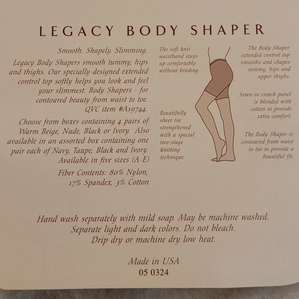 Legacy Legwear Body Shaper Pantyhose Size B Color Chestnut New In Box
